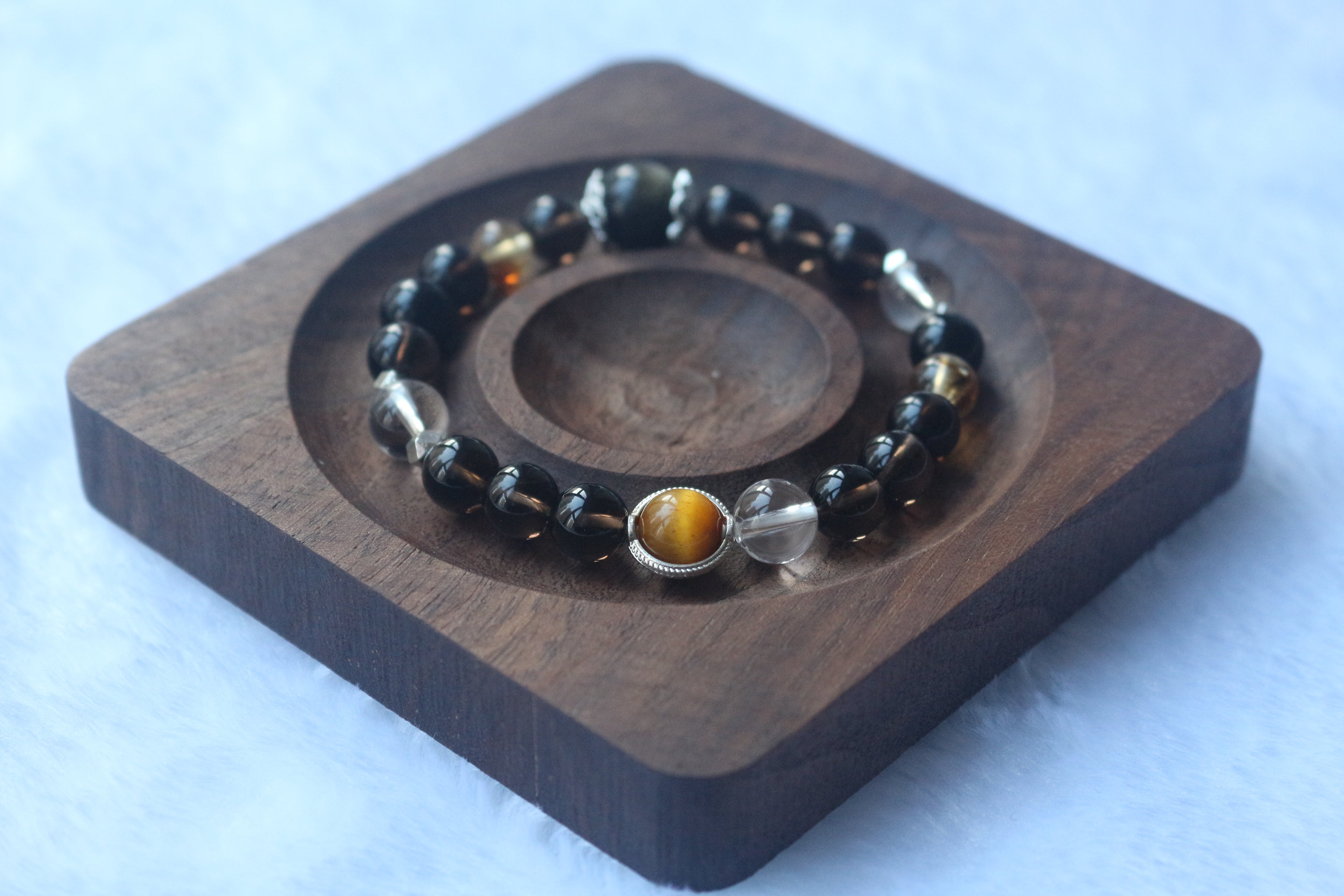 Handcrafted Brown & Black Crystal Beaded Bracelet • Protection & Grounding Gift