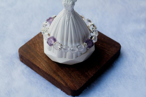 Handcrafted Purple Amethyst & White Crystal Beaded Bracelet • Minimalist Gift for Her